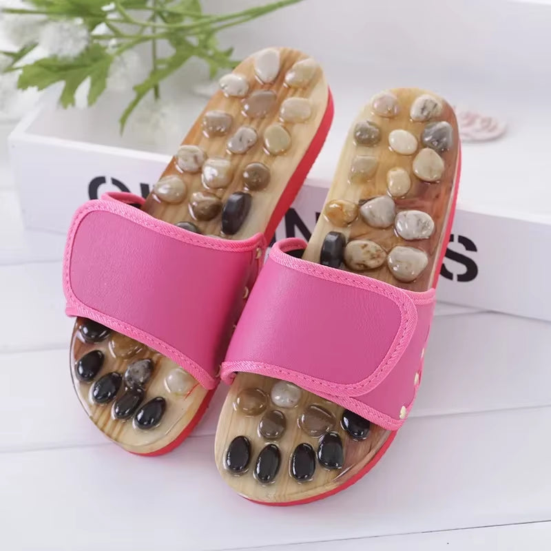 Massage Stone Shoes Acupressure Massage Slippers with Natural Stone Therapeutic Reflexology Sandals for Foot Acupoint Massage