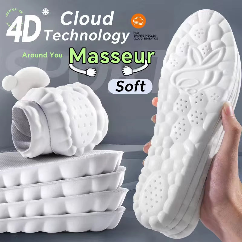 4D Cloud Technology Sports Insoles for Shoes PU Sole Soft Breathable Shock Absorption Cushion Running Orthopedic Care Insoles