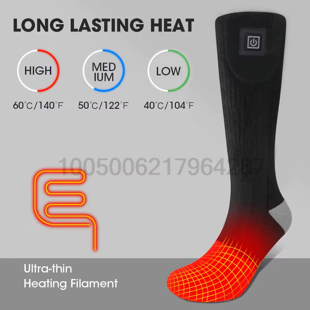 Winter Heating Socks with Battery Box Rechargeable Anti-Cold Men Thermal Heated Foot Warmer Outdoor Camping Ski Sports Wnter