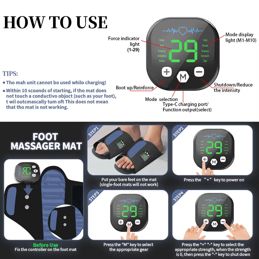 New Rechargeable 10 Adjustable Models Electric Vibrating Foot Muscle Relaxation Massager Shoes