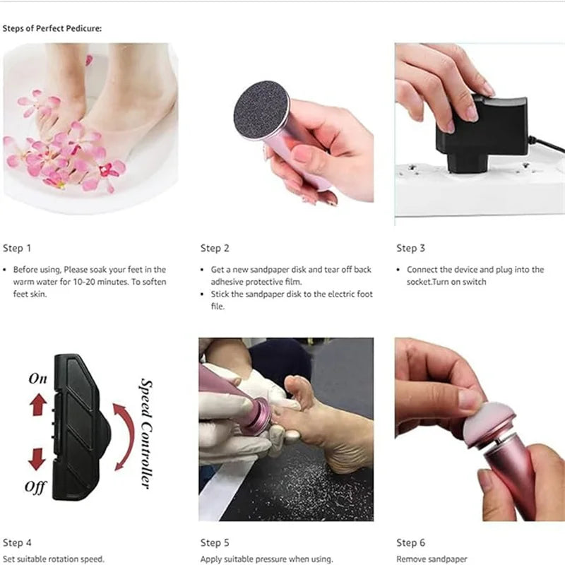 Electric Foot Callus Remover Electric Pedicure Machine Adjustable Speed ​​With 60 Pieces Replacement Sandpaper Foot Pedicure