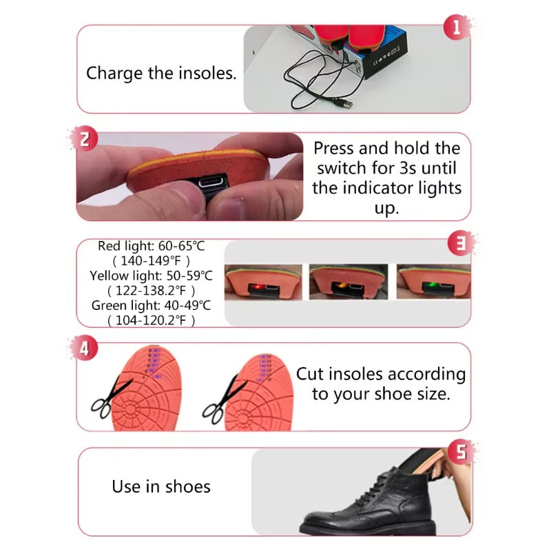 USB Rechargeable Heated Shoe Insoles with 3 Heat Settings Thermal Insoles Wireless Foot Warmer for Women and Men