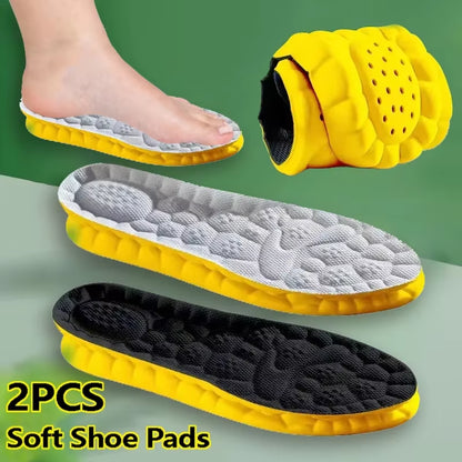 2Pcs High Elastic Massage Sport Insoles Soft Soft Shoe Pads Breathable Deodorant Shock Absorption PU Cushion Arch Support Soles