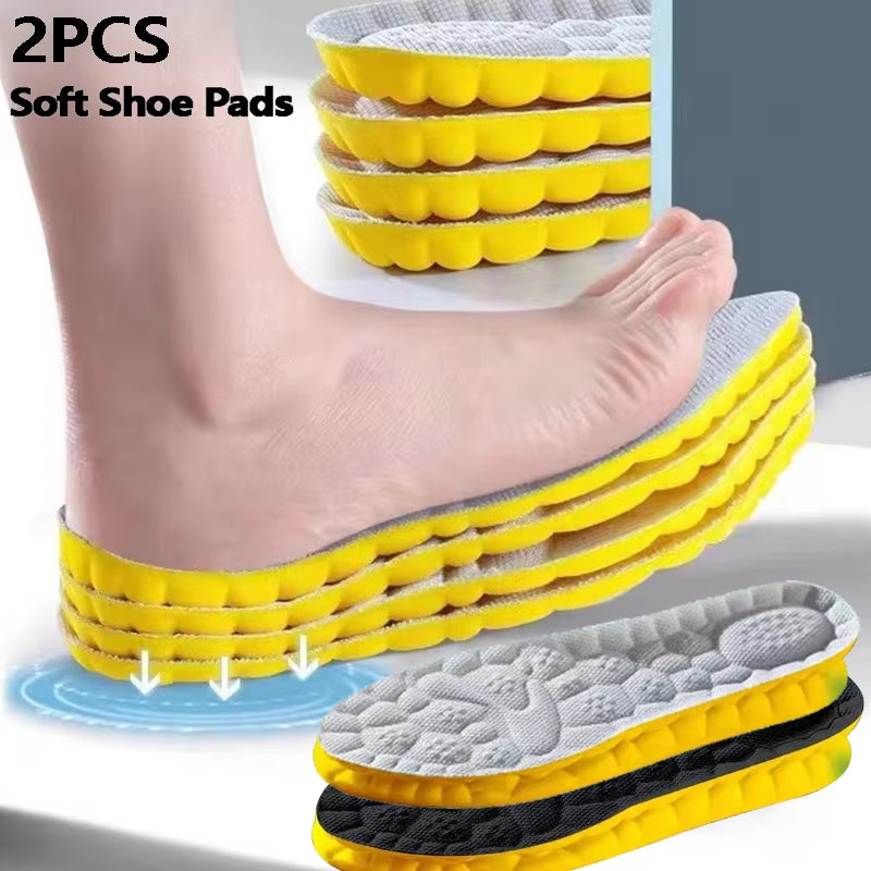 2Pcs High Elastic Massage Sport Insoles Soft Soft Shoe Pads Breathable Deodorant Shock Absorption PU Cushion Arch Support Soles