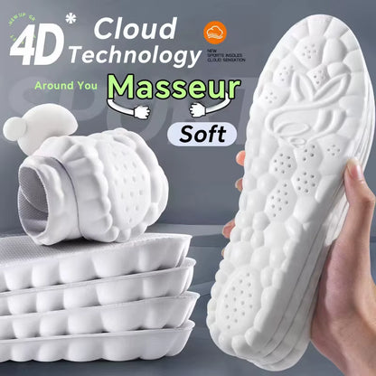4D Cloud Technology Sports Insoles for Shoes PU Sole Soft Breathable Shock Absorption Cushion Running Orthopedic Care Insoles