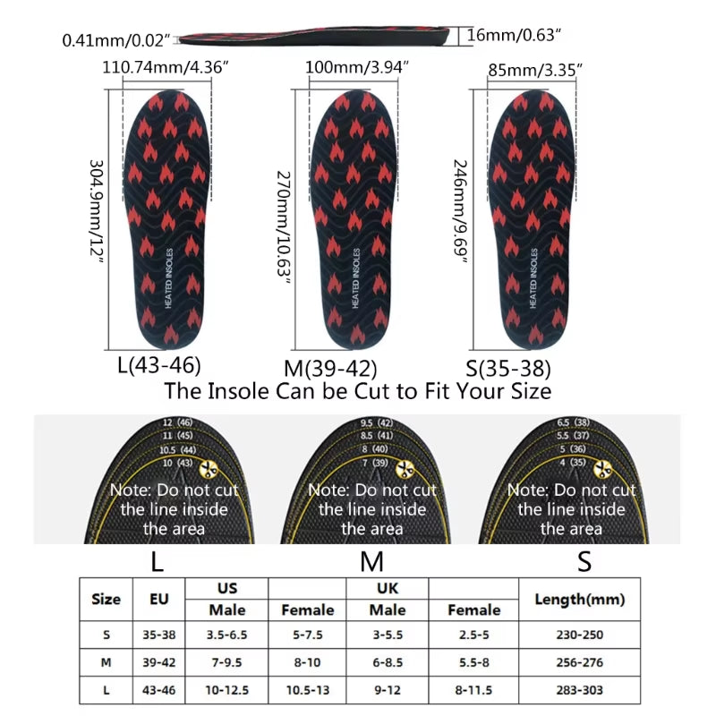 USB Rechargeable Heated Shoe Insoles Adjustable Temperature Thermal Insoles Wireless Foot Warmer for Women and Men