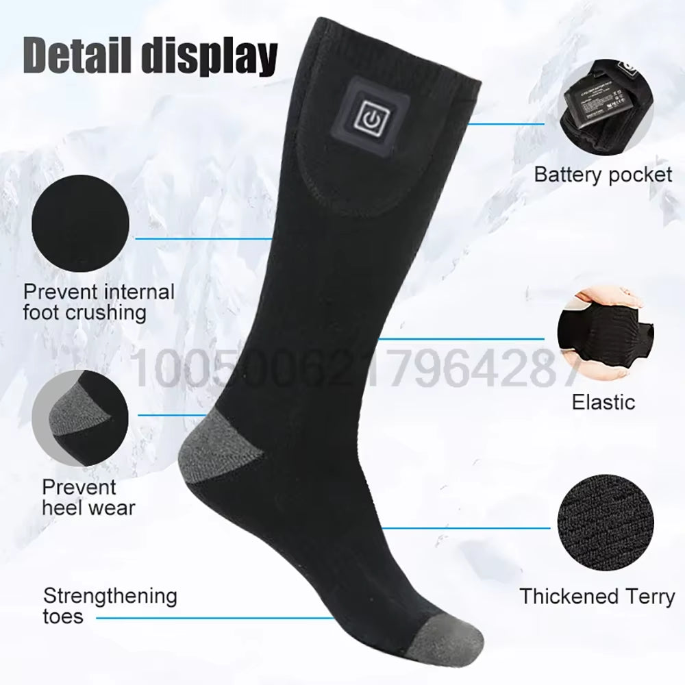 Winter Heating Socks with Battery Box Rechargeable Anti-Cold Men Thermal Heated Foot Warmer Outdoor Camping Ski Sports Wnter