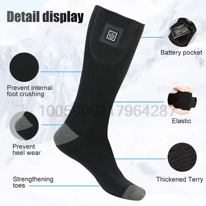 Winter Heating Socks with Battery Box Rechargeable Anti-Cold Men Thermal Heated Foot Warmer Outdoor Camping Ski Sports Wnter