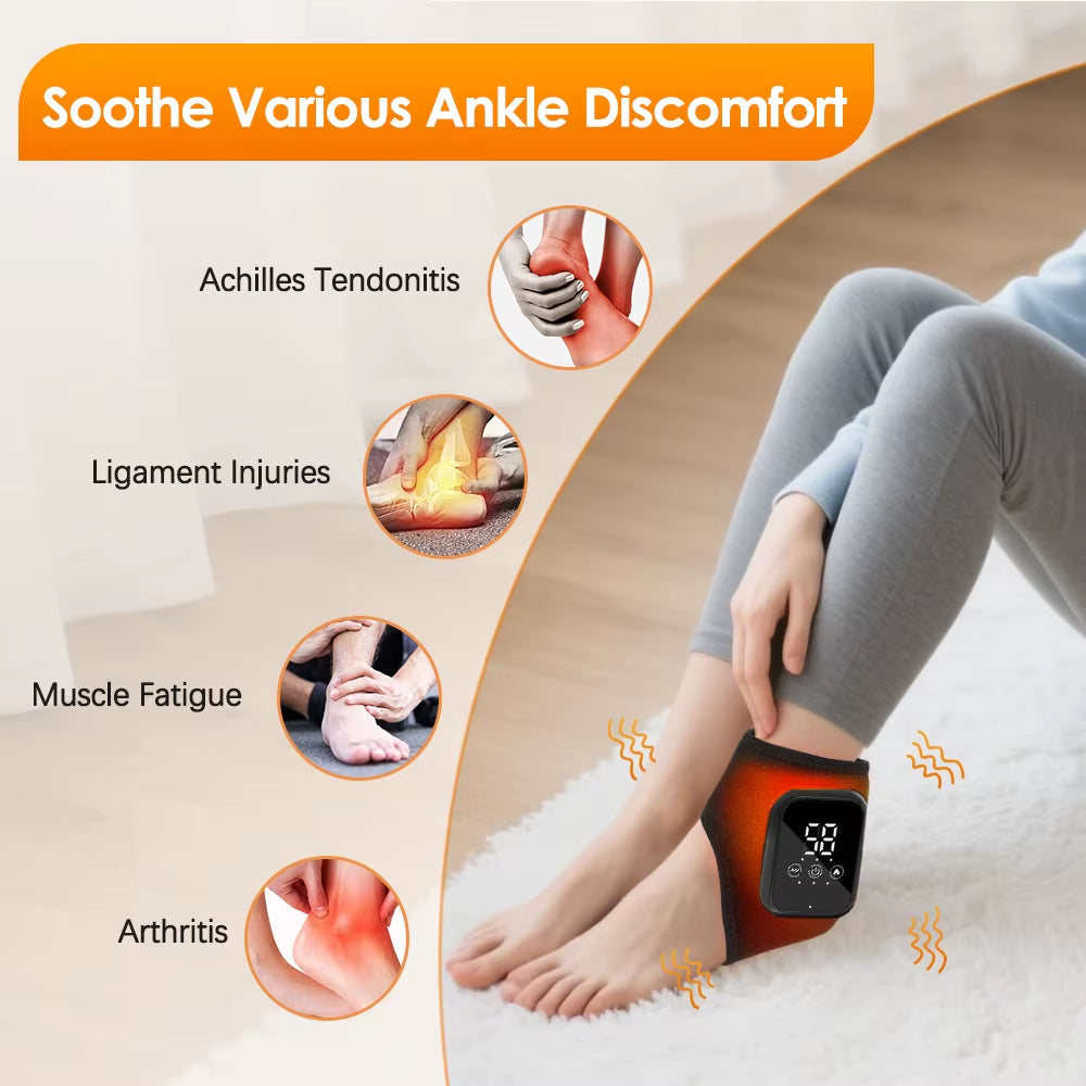 Electric Heating Ankle Guard 3 Levels Hot Compress Vibration Massage Cordless Foot Massager Ankle Joint Protection Heating Strap