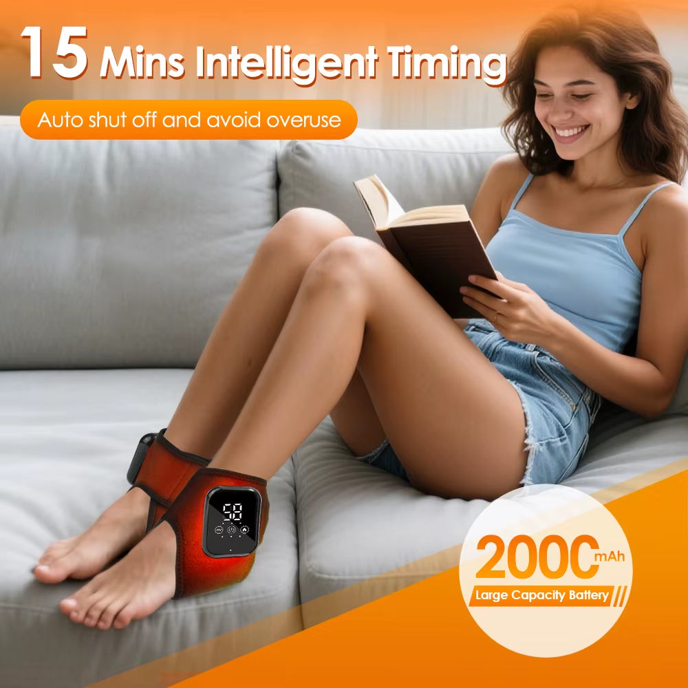 Electric Heating Ankle Guard 3 Levels Hot Compress Vibration Massage Cordless Foot Massager Ankle Joint Protection Heating Strap