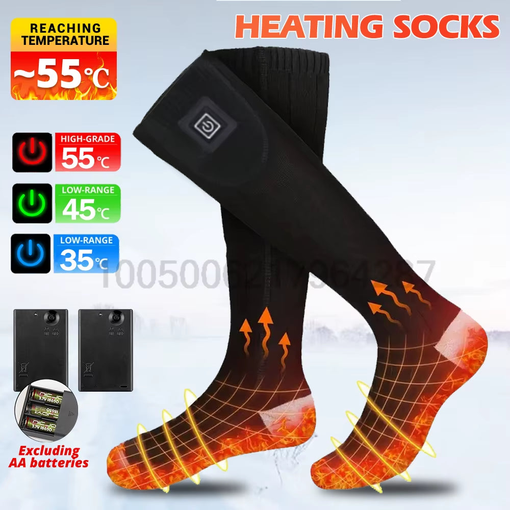 Winter Heating Socks with Battery Box Rechargeable Anti-Cold Men Thermal Heated Foot Warmer Outdoor Camping Ski Sports Wnter