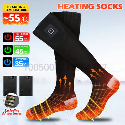 Winter Heating Socks with Battery Box Rechargeable Anti-Cold Men Thermal Heated Foot Warmer Outdoor Camping Ski Sports Wnter