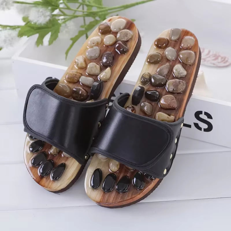 Massage Stone Shoes Acupressure Massage Slippers with Natural Stone Therapeutic Reflexology Sandals for Foot Acupoint Massage