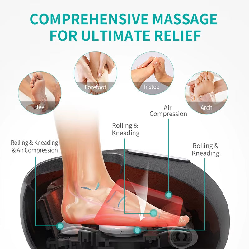 Shiatsu Foot Massager Machine Deep Kneading with Heat Air Compression Roller Vibration Massage Relieve Muscle Relaxation
